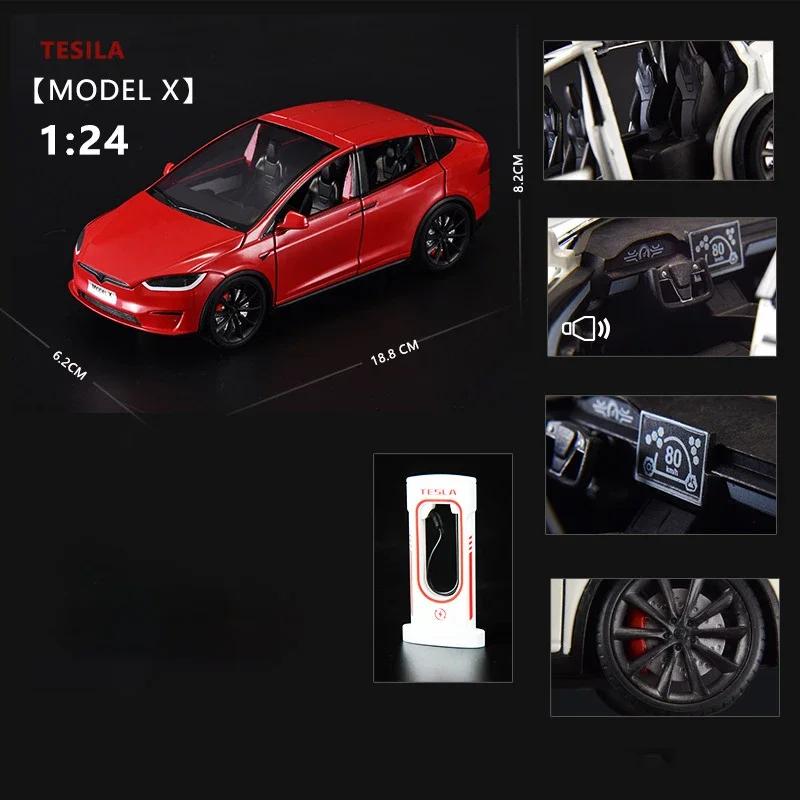 1:24 Tesla Model X Tesla Model 3 Alloy Die Cast Toy Car Model Sound and Light Children's Toy Collectibles Birthday Gift