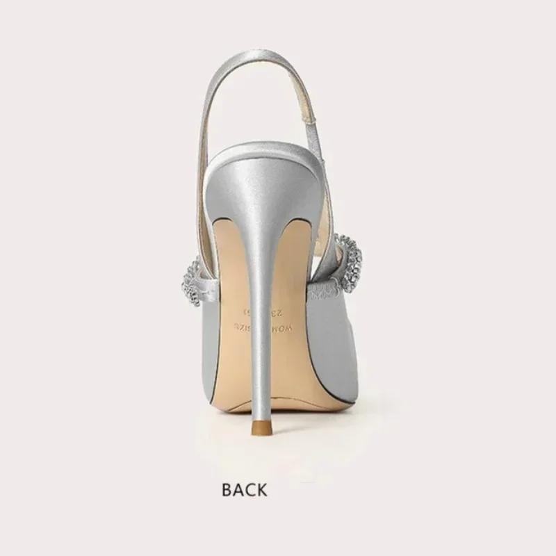 Dámské diamantové sandály s hlavou Bao 2025 Nové tenké jehlové podpatky Špičaté z ovčí kůže Vysoké podpatky Dámské svatební boty Velikost 34-45