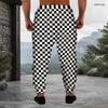 Men s Plus Size Black Grey Plaid Printed Drawstring Waist Cuffed Ankle Jogger Pants
