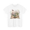 Buch T-Shirt | Lustiges Lese-Shirt | Offenes Buch Wildblumen und Schmetterlinge
