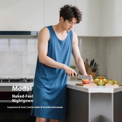 Langes Herren-Hemdkleid, Kniehohe Tunika in Übergröße für Herren, Übergroßes Modal-Hemdkleid, Loungewear für große Männer, Streetwear-Kleid für Herren