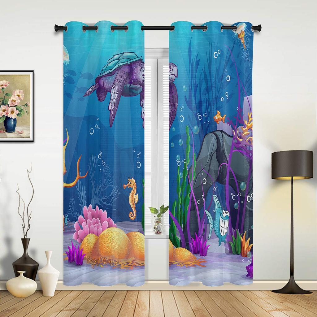 Oceánská želva Mořský koník Korál Kreslený Závěs do okna Ložnice Obývací pokoj Okenní závěsy Kuchyňská dekorace Žaluzie Závěs
