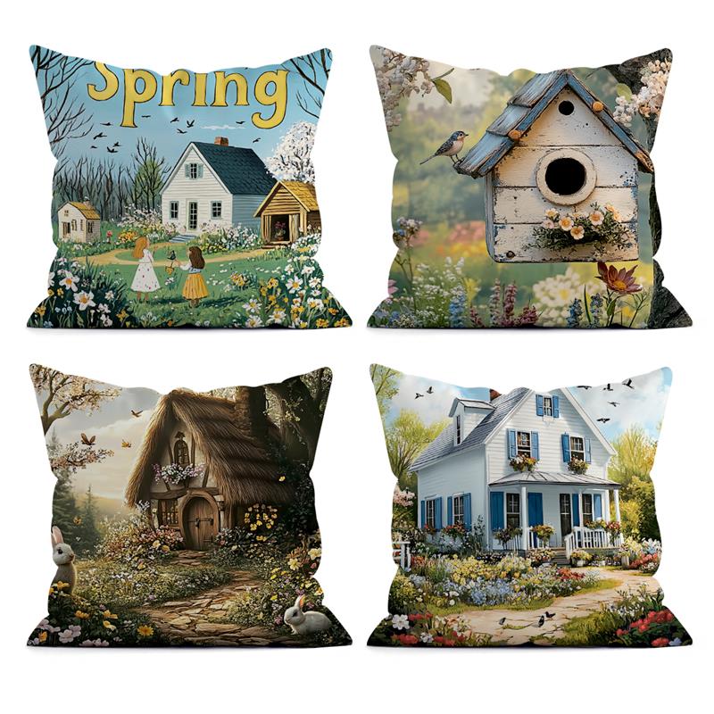 1 Pc Farmhouse Scenery Spring Pillow Cover For Home Living Room Bedroom Sofa Office Decorative Pillowcase Soft Throw Pillows