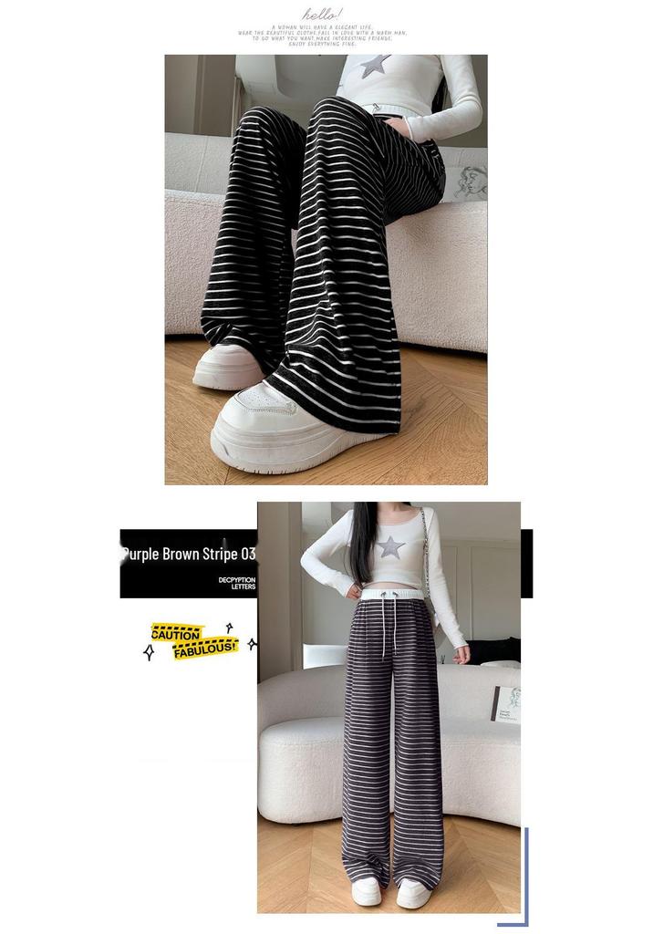 2024 Autumn Stripe Wide-Leg Maternity Pants - Loose, Floor-Length, Casual Fit