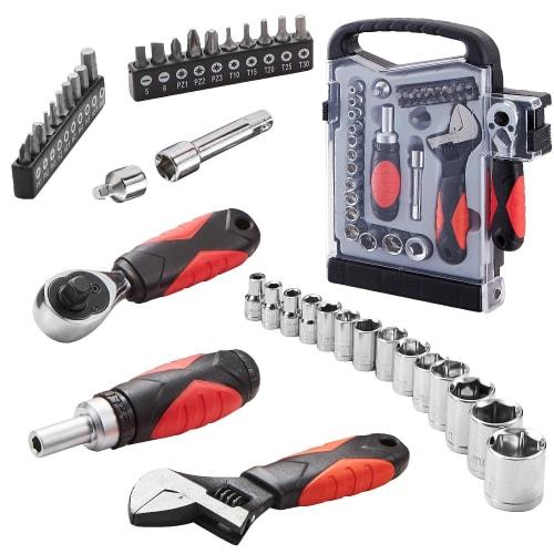 

Pronese 40-Piece Garage Tool Set with Socket Wrench, Ratchet Wrench, Adjustable Wrench, and Driver Bits, Fits 6.35mm (1/4 ) and 9.5mm (3/8 ) Drives
