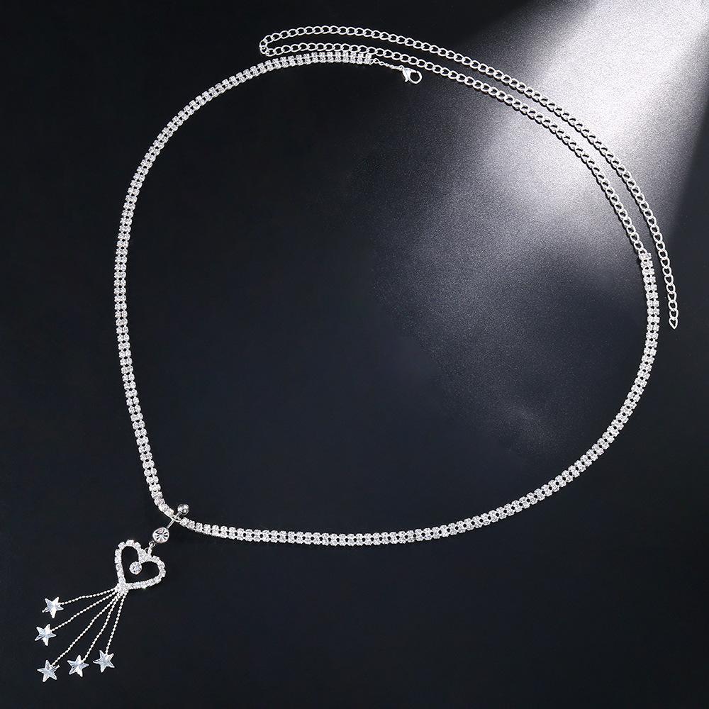 Bohemian Style Heart-Shaped Tassel Rhinestone Navel Ring with Waist Chain for Women's Belly Button Piercing Jewelry