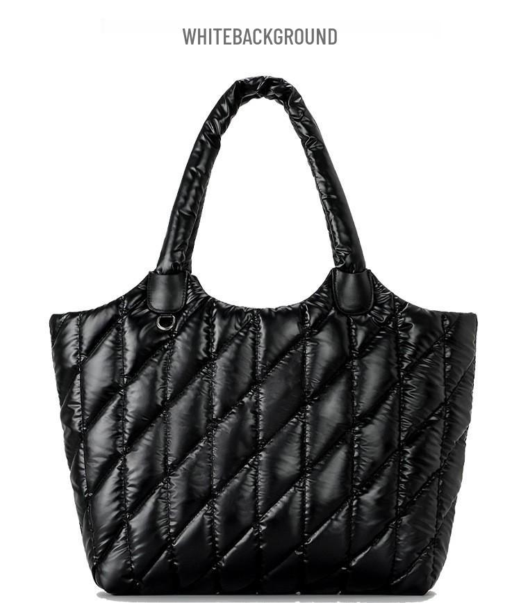 Women's Large Capacity Quilted Nylon Tote Bag for Autumn and Winter