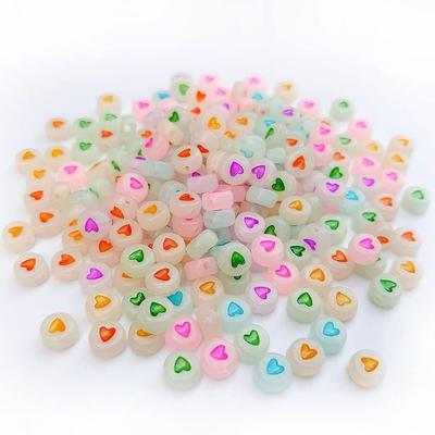 100/300/500pcs 4x7mm Colorful Luminous Round Heart Pattern Beads Mixed Plastic Shape Loose DIY Beads for Jewelry Making Bracelets Necklaces Key Chains