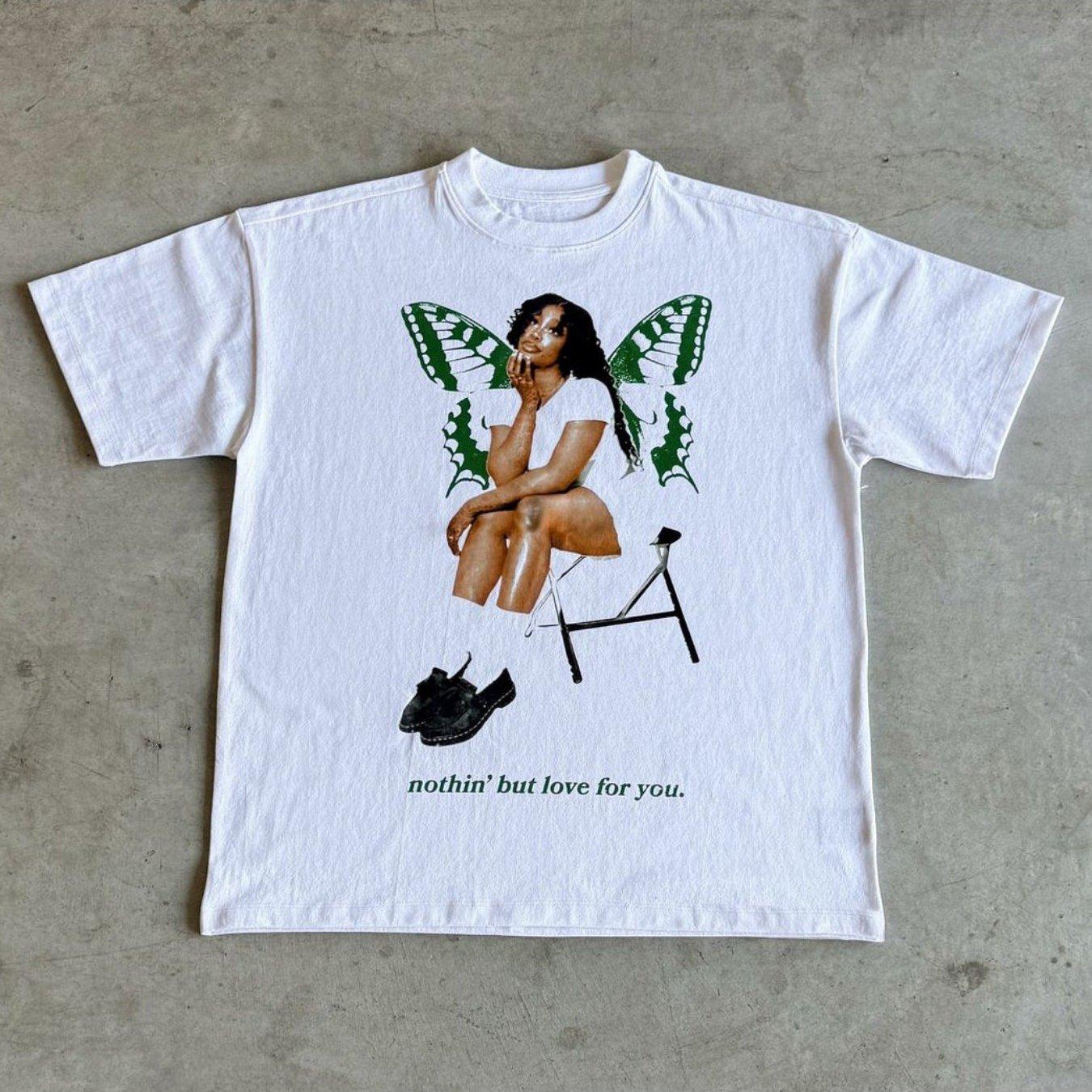 

Artistic Print Featuring Butterfly Motif Nothin But Love for You Text Soft Cotton for All-Day Comfort Ideal for Casual Wear 4XL