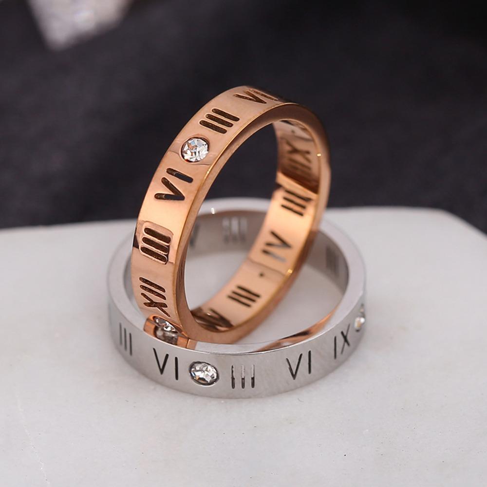 Fashion Diamond Titanium Steel Ring 18K Plated Hollow Zirconia Wedding Band for Couples Jewelry