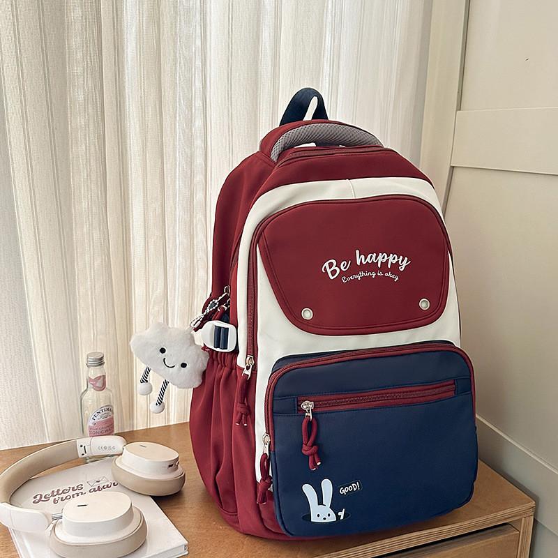 Lightweight Letter Nylon Backpack With Colorblock Design For Unisex Daily Use