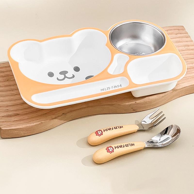 Reusable Dinning Plate Fruit Salad Plate 3 Compartment Cartoon Plastic Food Plate With Soup Bowl For Kid Student Microwave Safe