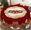 1Pc Vintage Burgundy Christmas Tablecloth With Bell Poinsettia Flower Patterns, Christmas Decor 2025, Christmas Party Decoration