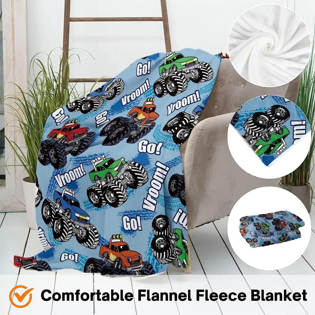 Monster Truck Blanket for Boys Car Throw Blankets Blue Soft Flannel Fleece Blanket for Kids Baby New Born Lightweight  grinch