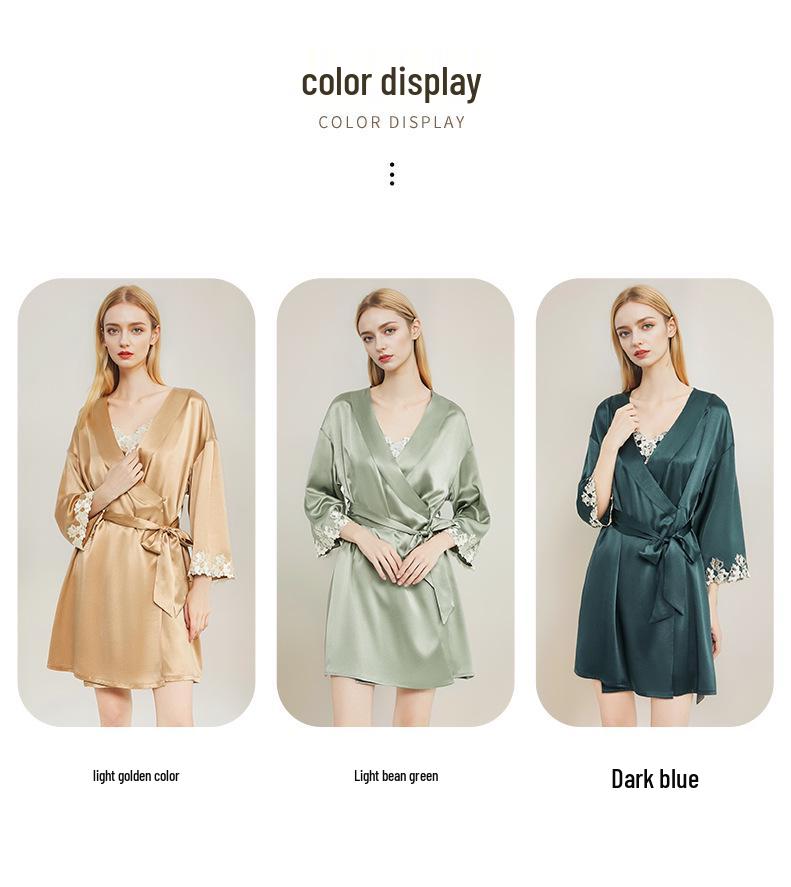 Cross 19 Momme Heavy Silk Women's Nightgown & Robe - 100% Mulberry Silk for Spring & Autumn