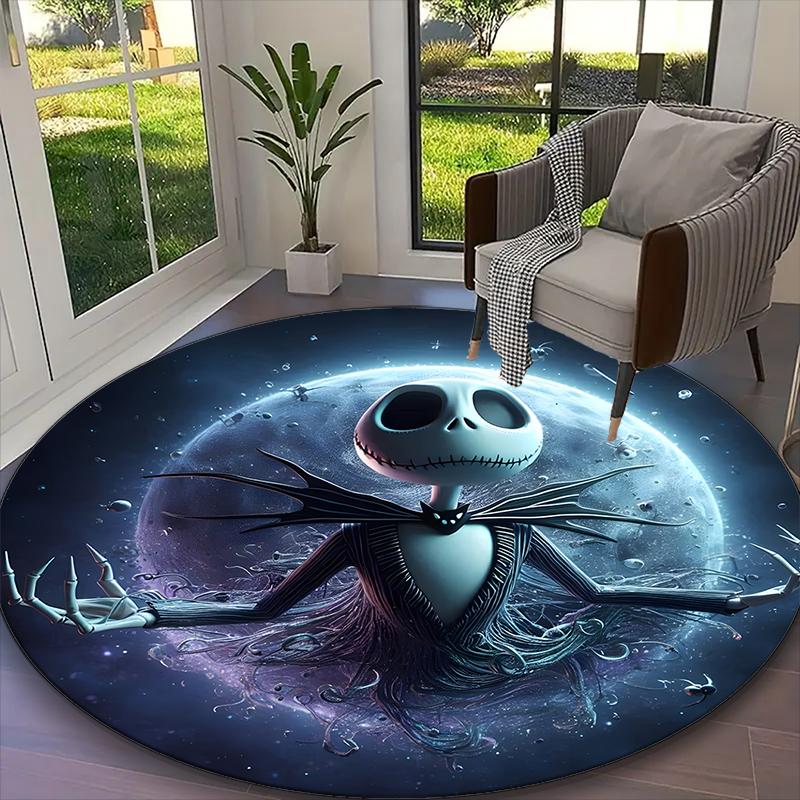 [Jack Skellington Halloween Pumpkin Printed Carpet] Non-slip Office Rug, Cozy Round Carprt for Living Room Use, Soft Home Sofa Chair Mat