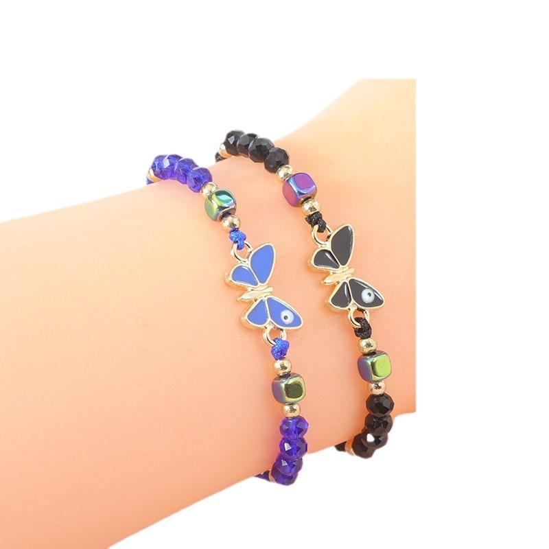 Cute Animal Butterfly Multicolor Crystal Small Round Beads Bracelets for Women Boho Rainbow Rope Bracelet Wristband Jewelry Gift