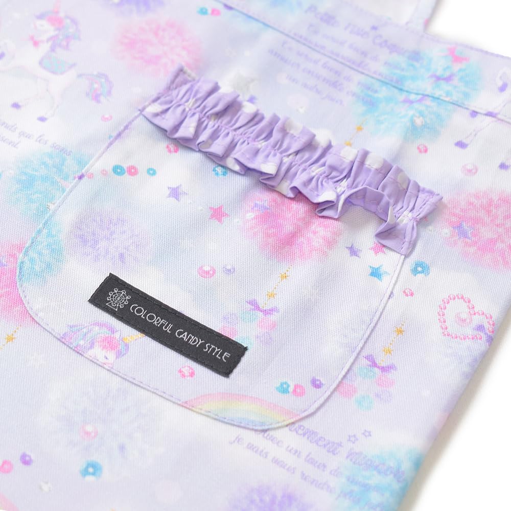 COLORFUL CANDY STYLE Apron Unicorn Fantasy Set Cute and Stylish Apron and Headscarf Set for and Elementary School Back-Cross Children's (100-120cm)