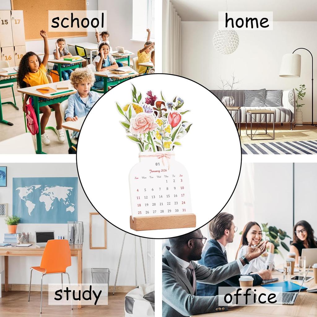 2026 Creative Flower Desk Calendar, Vase Shaped New Year Monthly Calendar Planner 3.9" x 9.4"