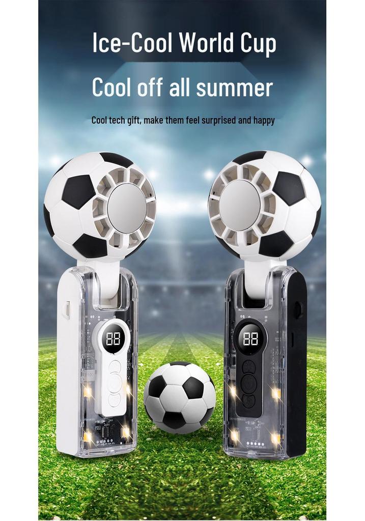X68 Cross Football World Cup Portable Handheld Fan with Semiconductor Cooling and Rechargeable Folding Design.