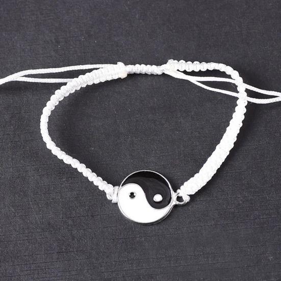 Couple Bracelet Handmade Braided Adjustable Round Beads Alloy Tai Chi Yin Yang Men Women Rope String Fashion Jewelry