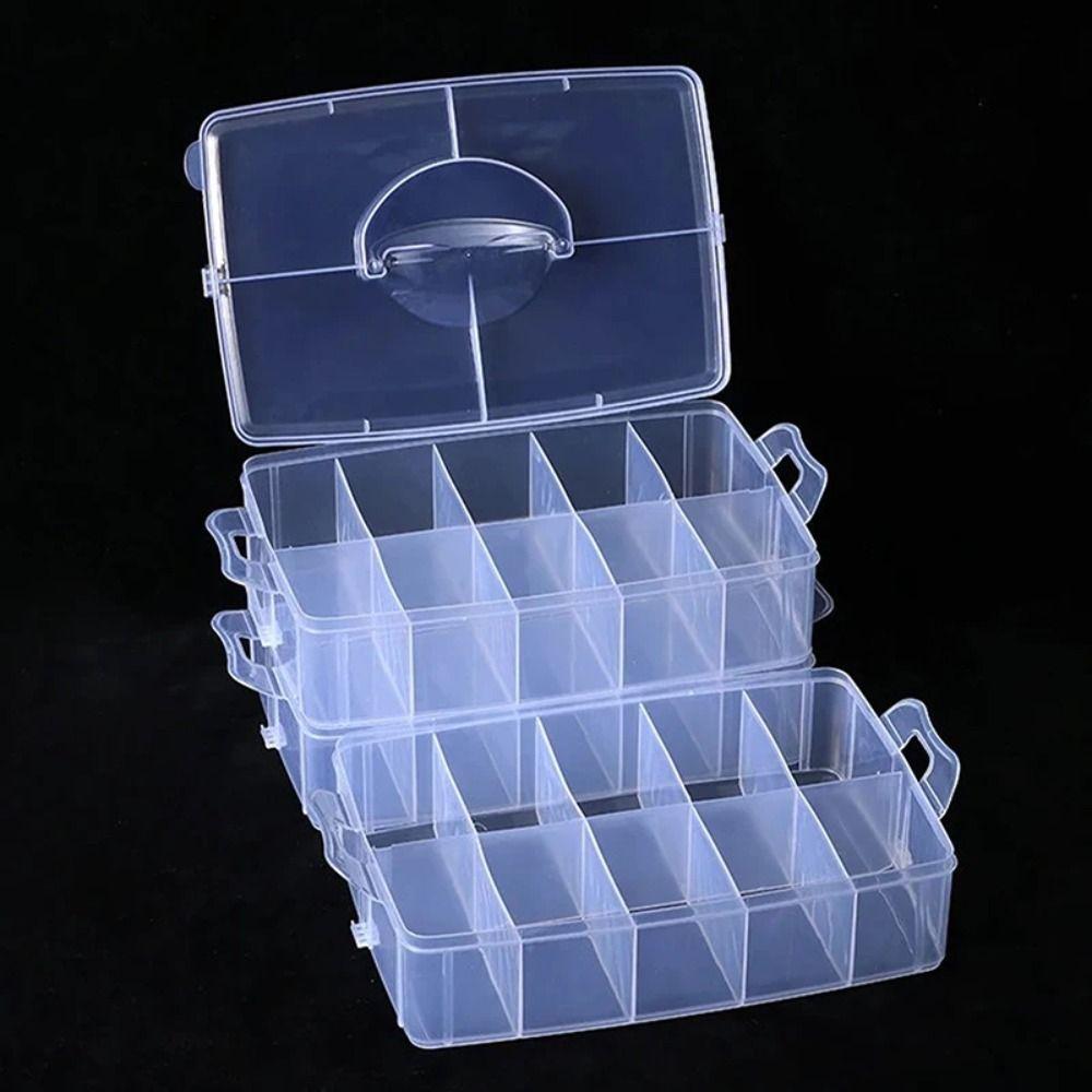 3 Tiers Removable Storage Case Clear with Handle Stackable Storage Container Visible Adjustable Compartments