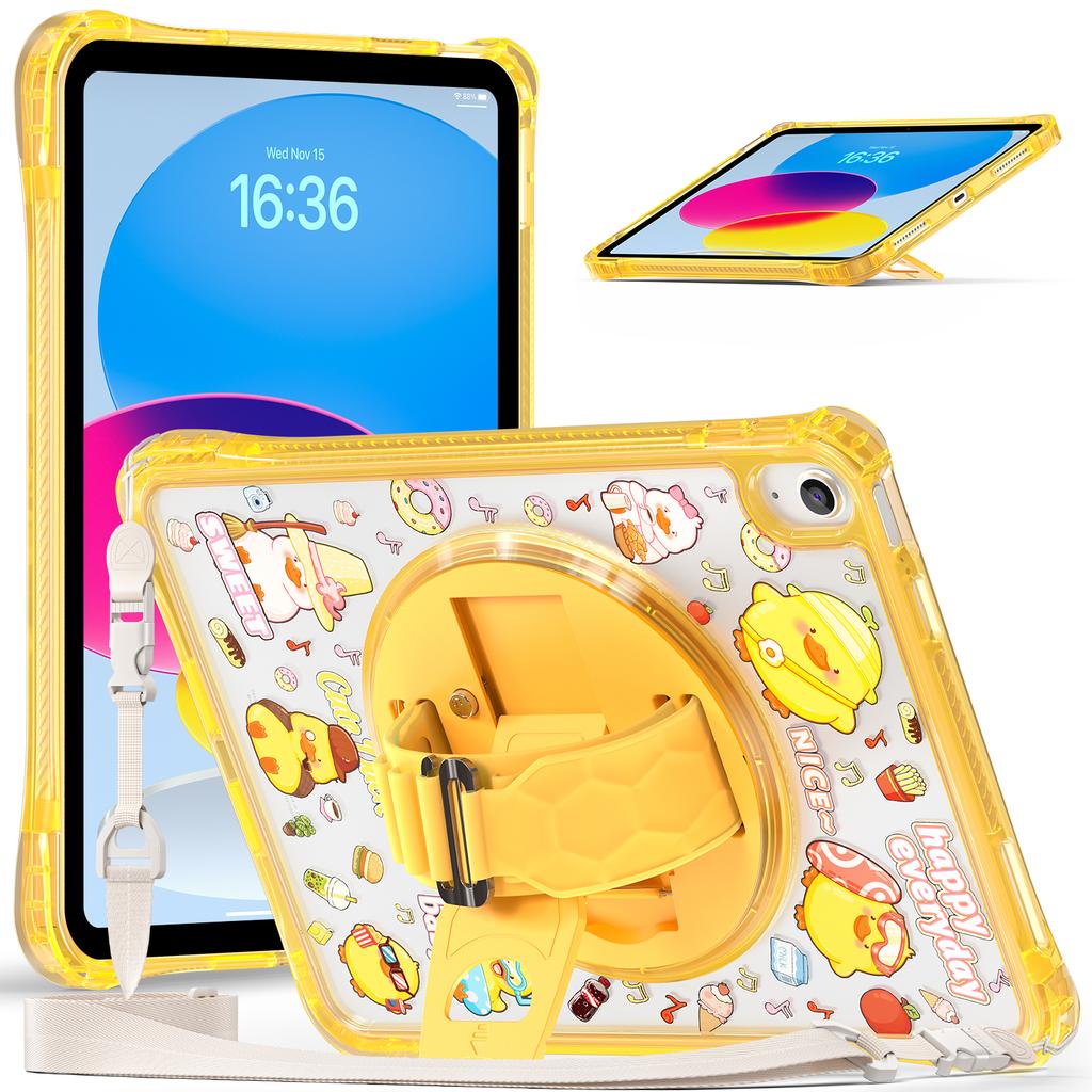 For iPad (2025)/10.9 (2022) Case Kickstand Hand Strap Imprint PC TPU Acrylic Cover with Shoulder Strap