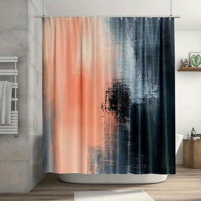 1pc Soft Peach & Dark Charcoal Strokes Shower Curtain - Modern Abstract Art Design, Durable Polyester Fabric,180x180cm