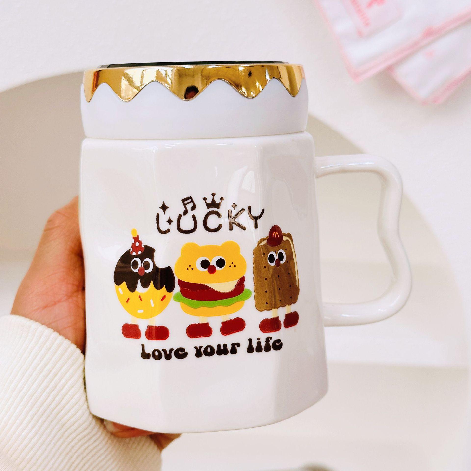 

Cute Baking Mirror Cup Girls Ceramic Cup Birthday Gift Home Mug Souvenir Gift Box Set 400ML