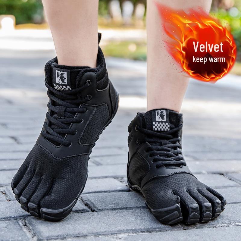 Fleece-lined Mid-top Five-finger Shoes for Women & Men - Non-slip, Wear-resistant, Ideal for Outdoor, Fitness, Yoga & Hallux Valgus.