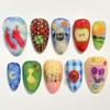 24pcs White Flower Fake Nail Tips Yellow Pink Blush False Nails Wearable Full Cover European Almond Shaped Press on Nails