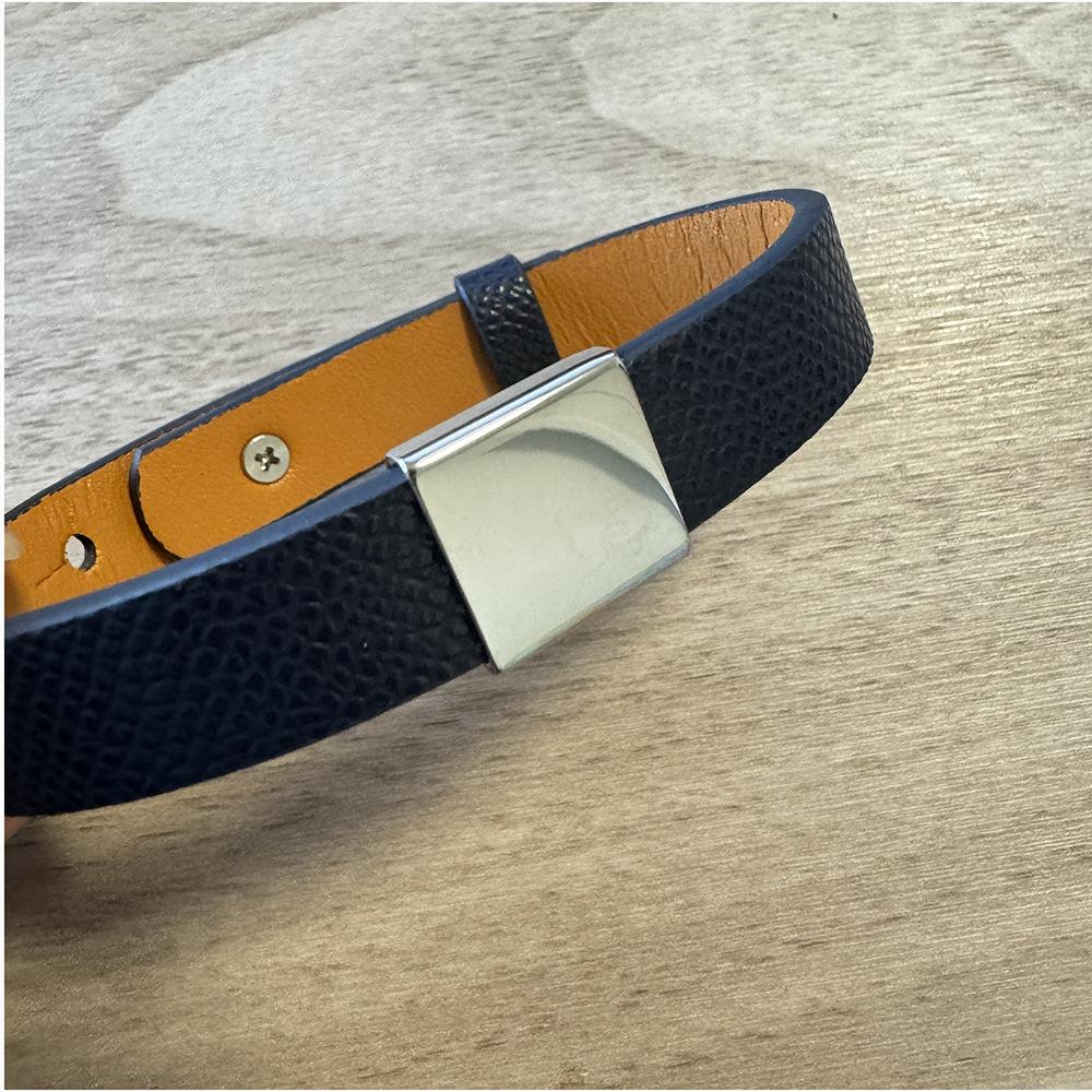 Men'S And Women'S Genuine Leather Bracelet, Simple Stainless Steel Smooth Surface Lettering Cowhide Bracelet Diy Leather Bracelet