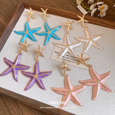 Silver Needle Dripping Oil Starfish Pendant Earrings Vacation Style Retro Personality Temperament Earrings Light Luxury High-end Earrings
