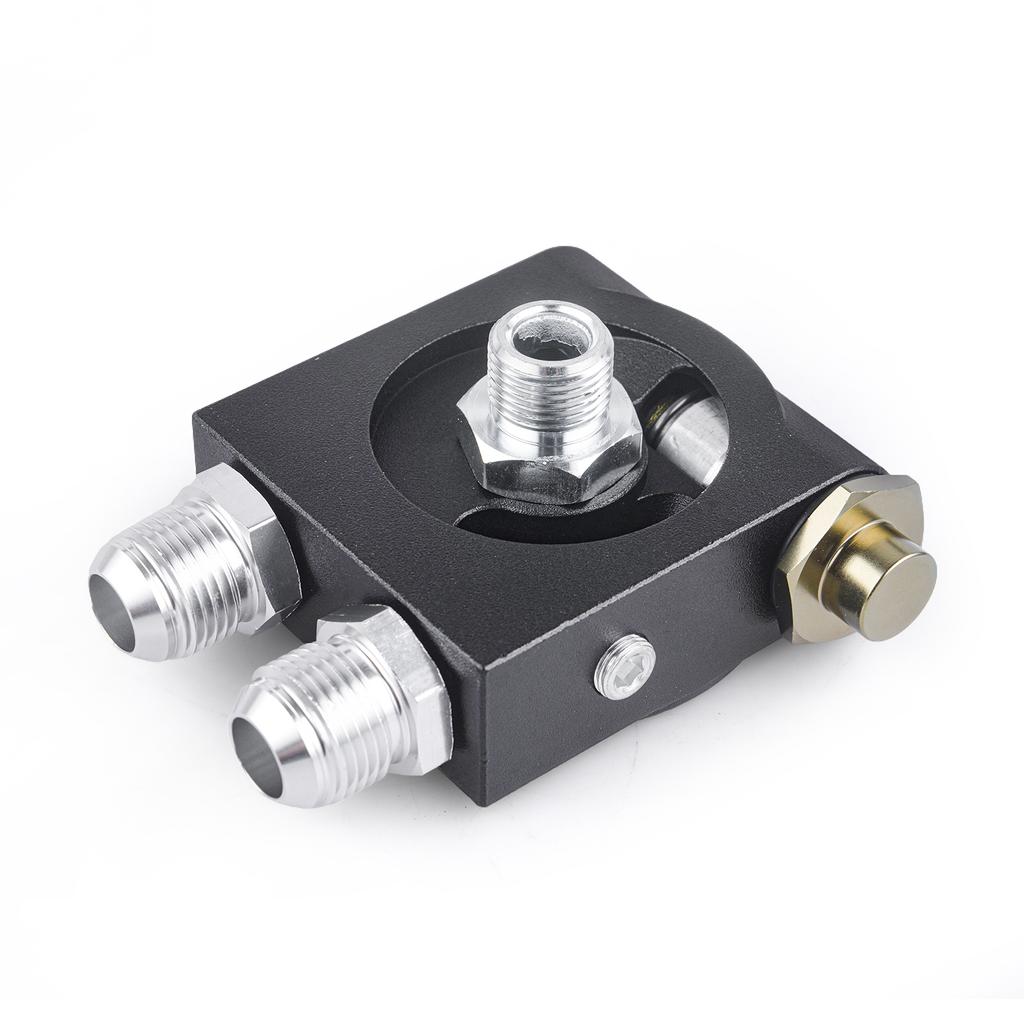 Universal Square Oil Cooler Filter Sandwich Plate+ 90℃ Thermostat 3/4" 16-UNF With AN8/AN10 Oil Filter Sandwich Adapter Aluminum