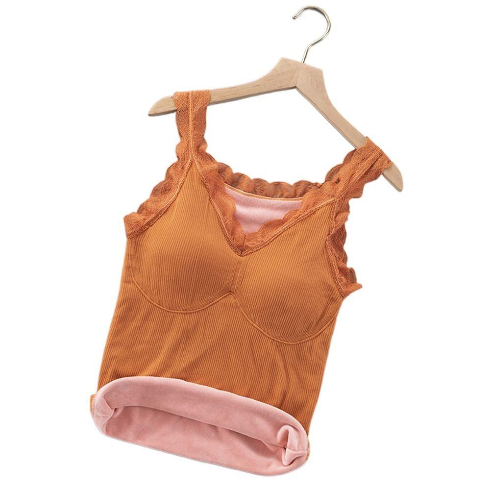 

Comfortable Skinny Velvet Plus Size Winter Cold-proof Tank Women Thermal Underwear Tops Camisole помаранчевий