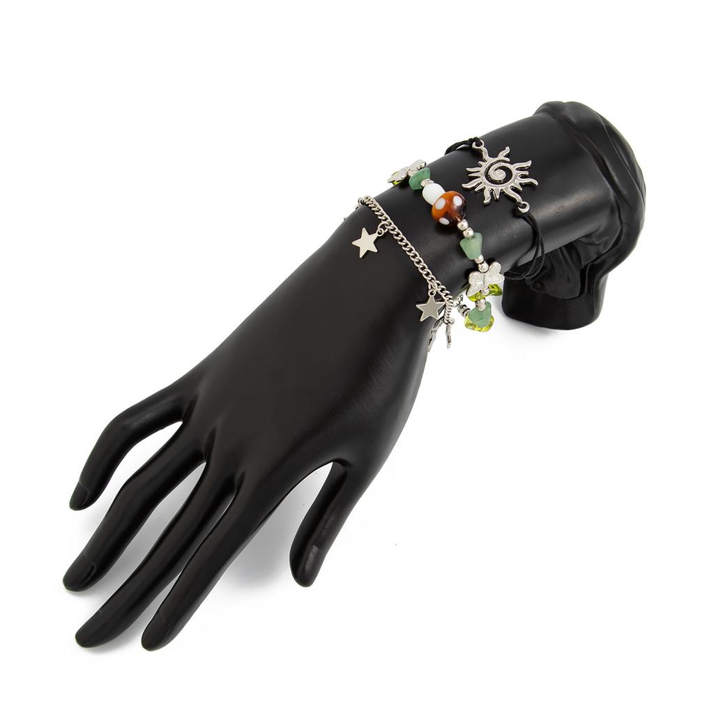 Boho Bransoletka z Kamiennych Koralików Słońce dla Kobiet Biżuteria Wakacyjna Prezent Spiralny Design Motyl Wielowarstwowa Zawieszka Gwiazda Etniczny Styl Bransoletka Tkana Bransoletka