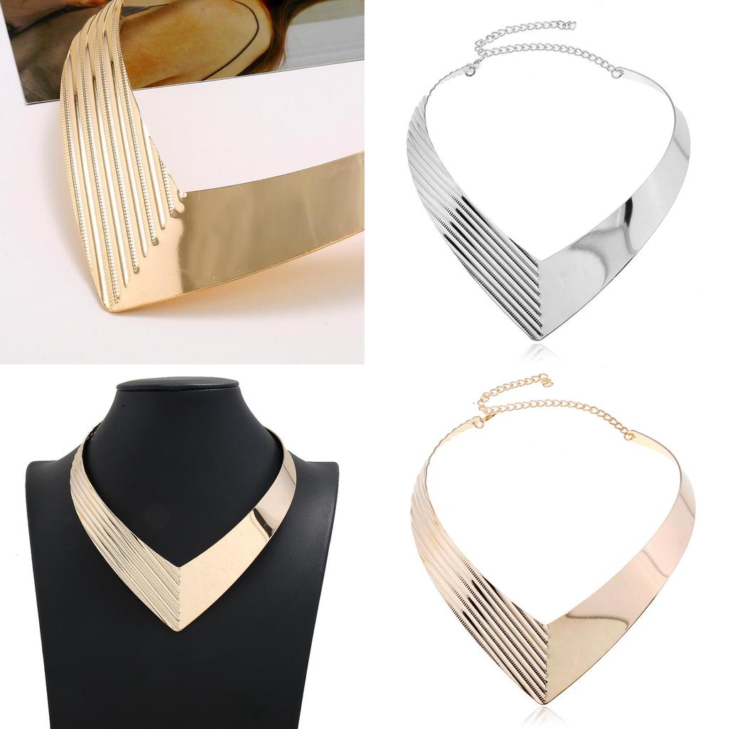 Fashion V Shaped Metal Women Collar Necklace With Geometric Design For Fashion Jewelry