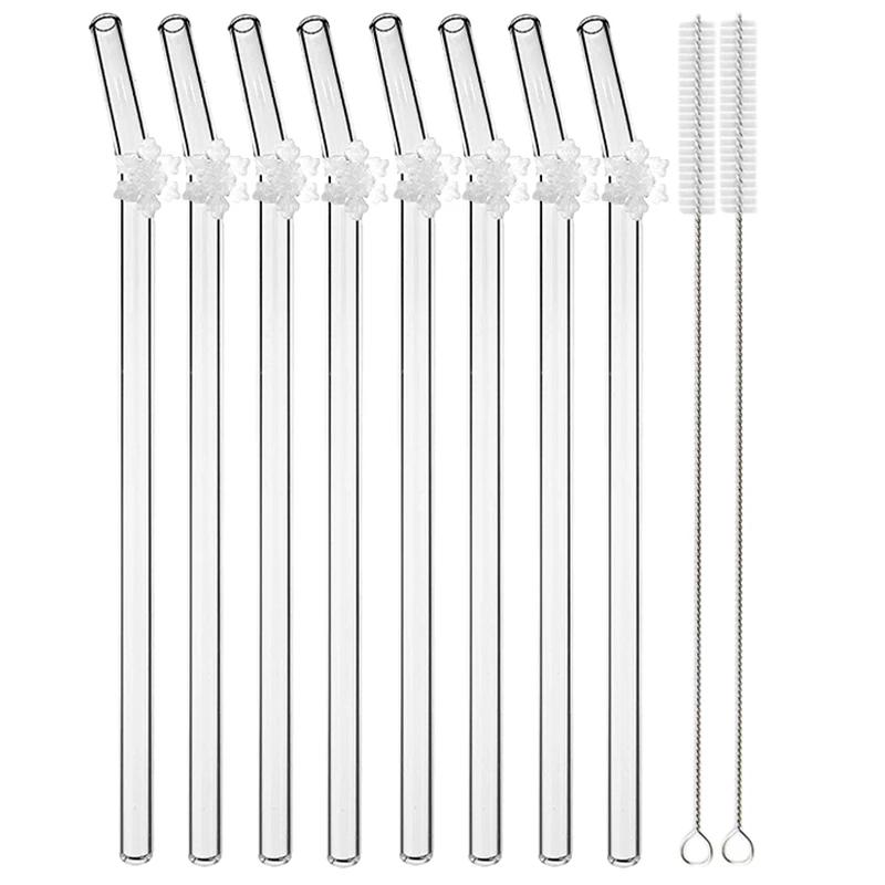 8Pcs Christmas Glass Straw Milk Tea Juice Cocktail Straw with Brush High Borosilicate Glass Straw Set Kitchen Bar Accessories