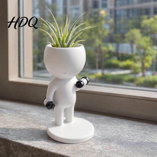 Resin Planter Fun Workout Figure Planter Modern Treadmill Runner Plant Pot Dumbbell