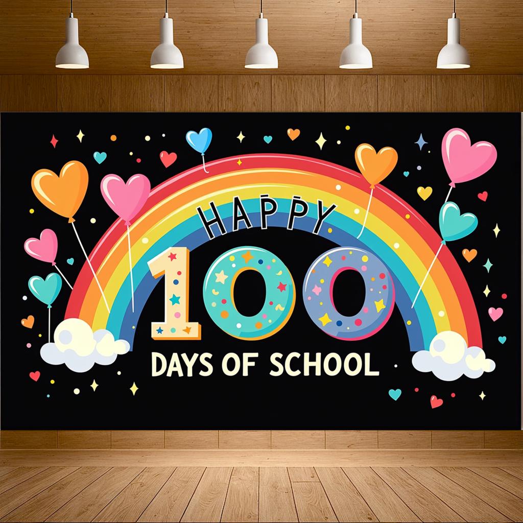Rainbow Celebration Decoration Joyful Vibrant Heart-shaped Heart Backdrop Cheerful Classroom Background for School