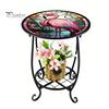 2-layer Storage Rack Outdoor Side Table, Round Small Mosaic Bird Butterfly Patio Accent, Indoor End Table Plant Coffee Tea for Yard Porch Garden
