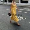 Summer New Product Women's Clothes Minimalist Cotton and Linen Blended Bowknot Decoration Hanging Collar High Waist Midi Skirt Long Dress