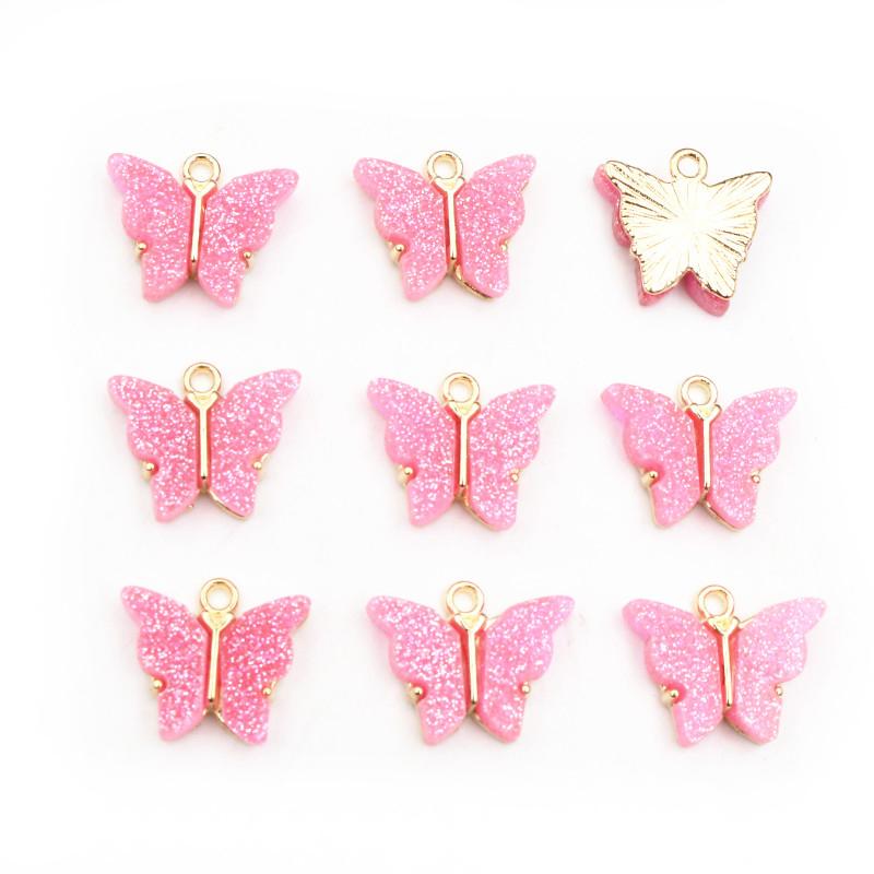 10pcs 14x16mm Acrylic Butterfly Charms Pendant Alloy Metal Back For Necklace Bracelet DIY Jewelry Making Accessories Findings