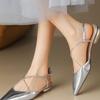 Fashion Women Baotou Sandals Fashion Pointed High Heels Sexy Slingbacks Women Sandals Comfort Elegant Silver Single Shoe Sandalias Mujer