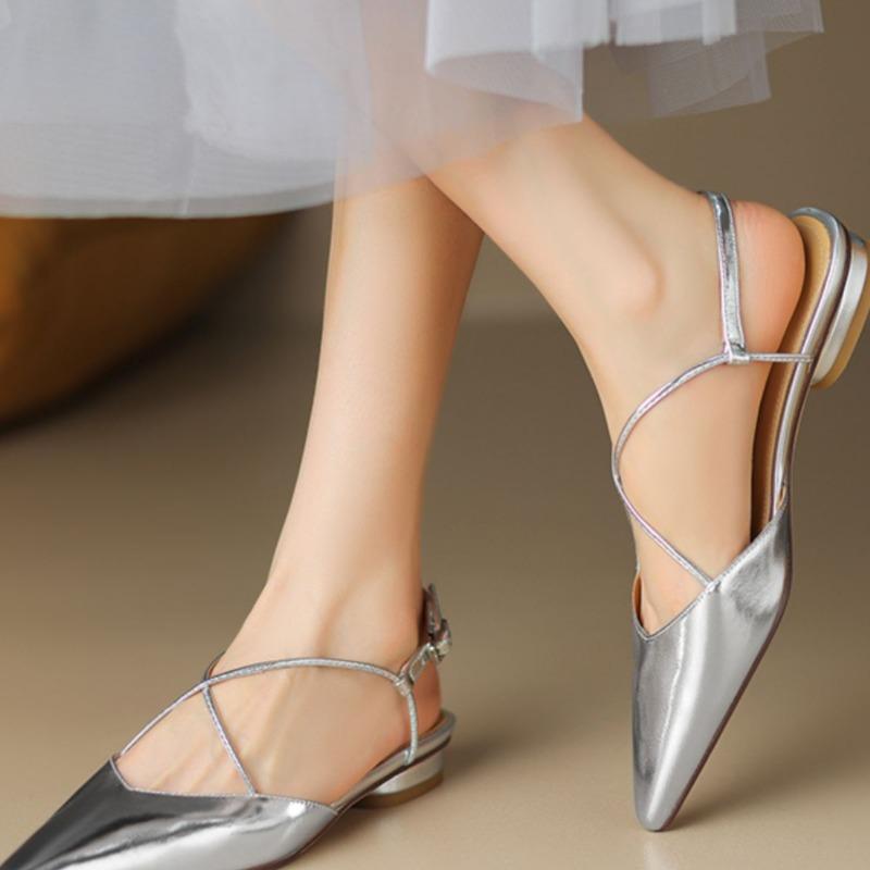 Fashion Women Baotou Sandals Fashion Pointed High Heels Sexy Slingbacks Women Sandals Comfort Elegant Silver Single Shoe Sandalias Mujer