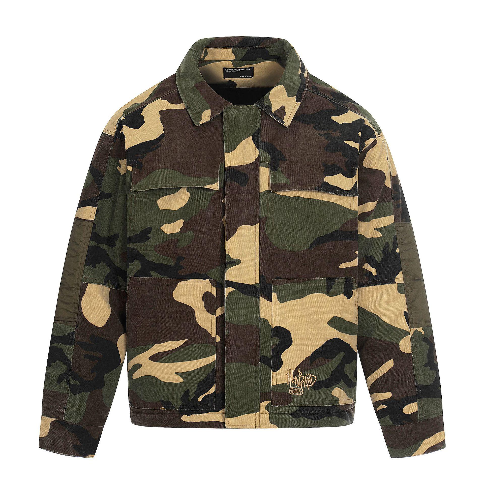 

11KN Unisex Retro Camouflage Military Workwear Jacket: Slimming, Short, Wide Shoulder, Loose Fit Streetwear. Medium камуфляжний