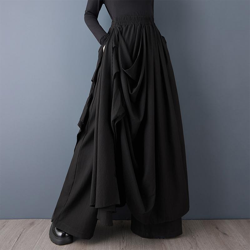 

Черный Большой размер Винтажный с высокой талией Повседневный свободный весна Осень широкие брюки-юбка Женские брюки