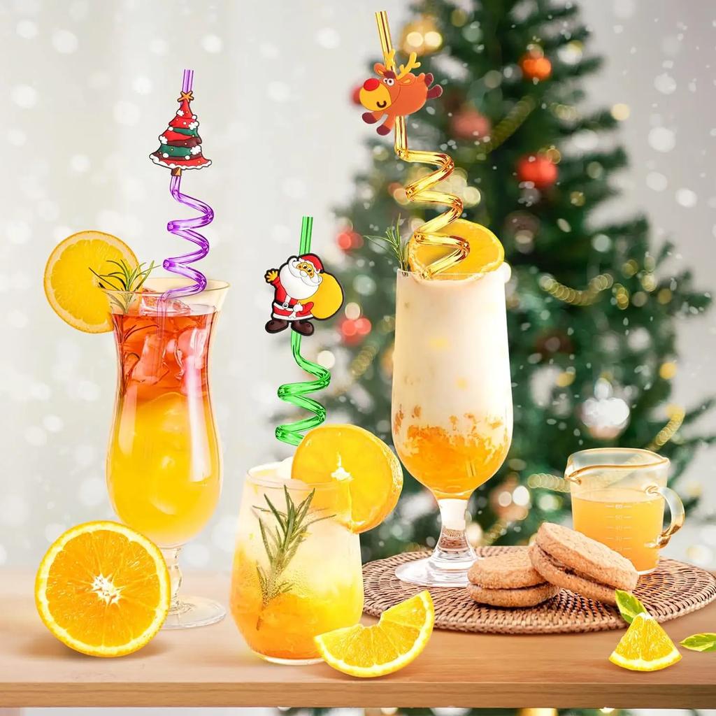 Christmas Spiral Straws Father Christmas Snowflake Elk Straws Drinking Juice Straws Children Straws Christmas Party Decoration