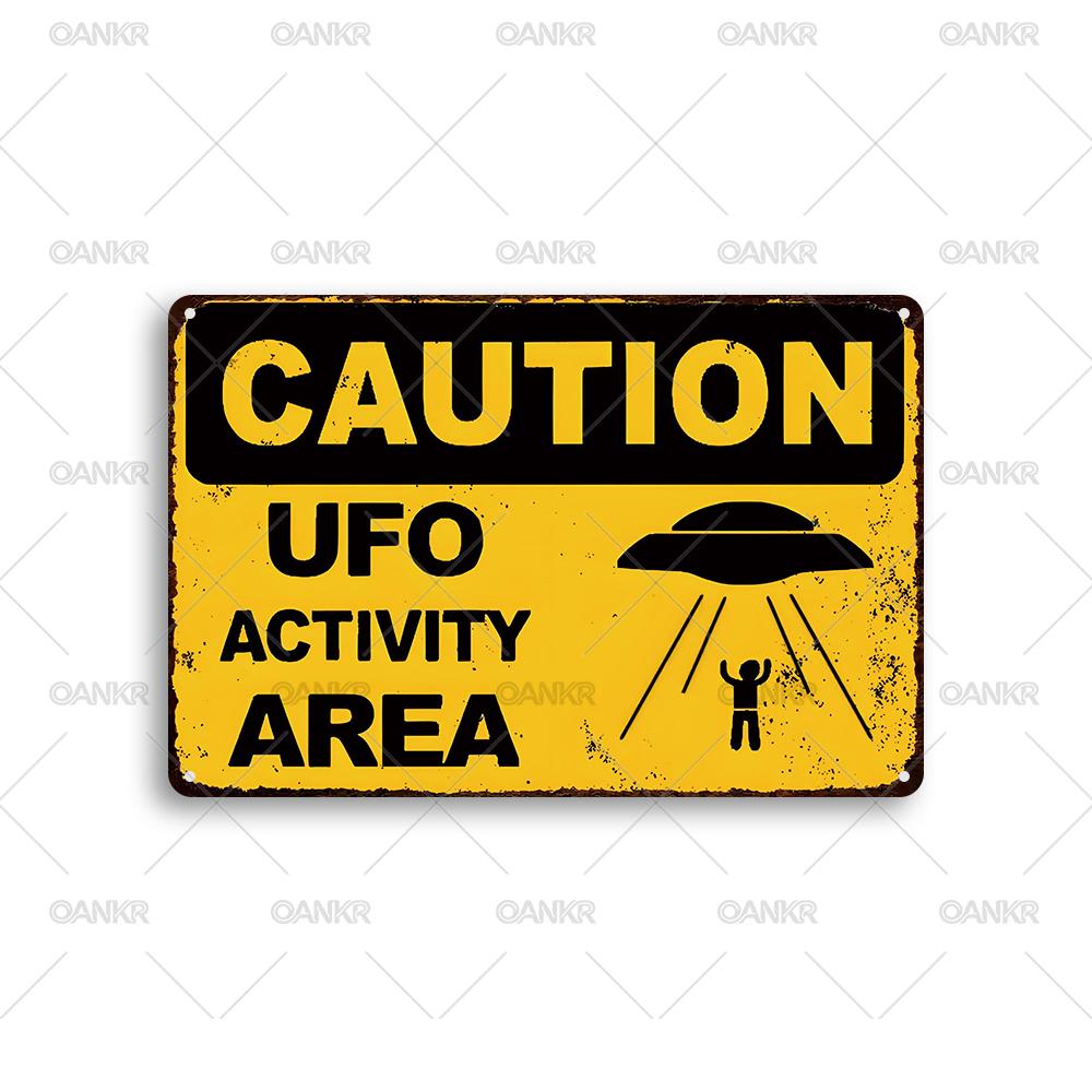 

Vintage Warning Poster Metal Tin Sign Caution Ufo Activity Area Metal Signs for Man Cave Garden Farm Home Wall Decor Accessorie 20x30cm（7.8x11.8inch）