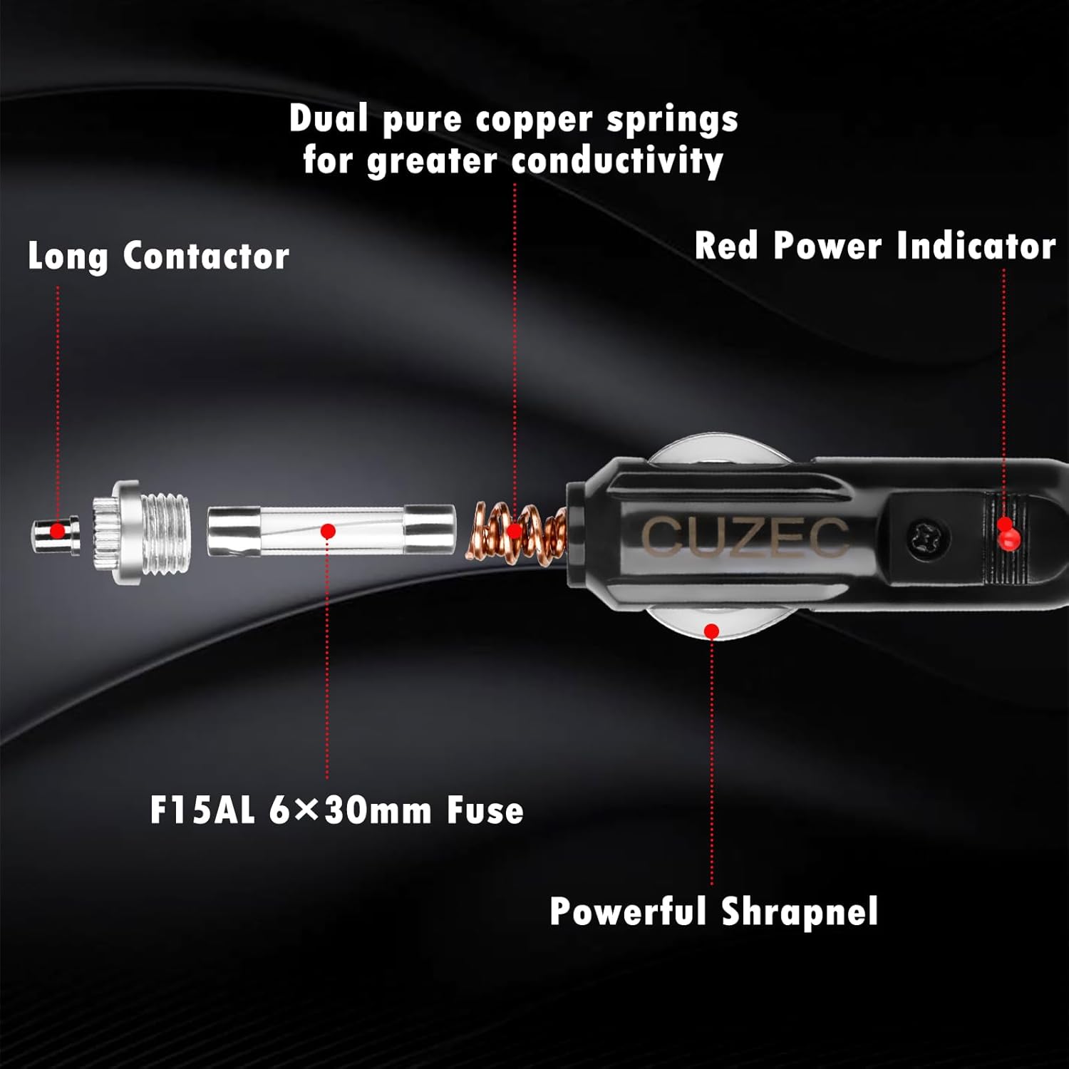 CUZEC Прочный 15А Штекер-вилка Адаптер прикуривателя Шнур питания с кабелем 16 AWG длиной 13,1 фута / 4 м для автомобильного инвертора, воздушного насоса, электрической кружки